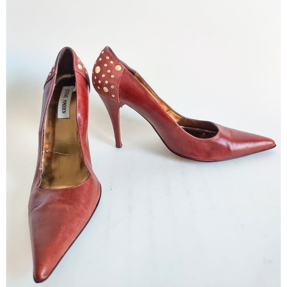 Steve Madden High Heel Shoes 4" Leather Brown Studs Tifani Size 9 Pointy Toe Vtg - Picture 3 of 10
